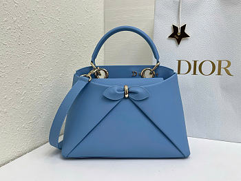 Small Dior Cigale Bag Shiny Supple Calfskin Denim Blue - 28x18x8cm