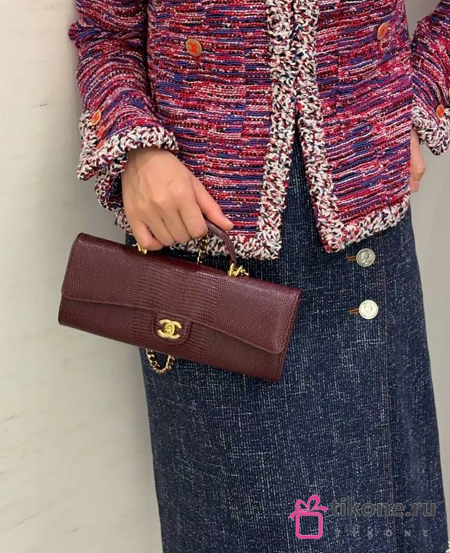 Chanel Clutch With Chain Lizard Embossed Calfskin & Gold-Tone Metal Dark Burgundy AP5280 - 25x9.5x5cm - 1