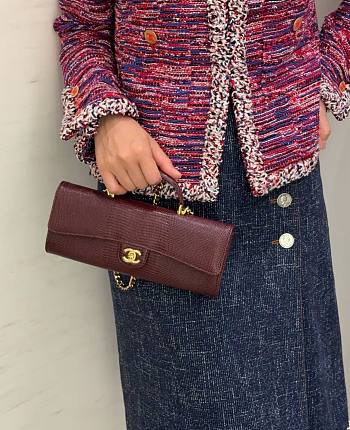 Chanel Clutch With Chain Lizard Embossed Calfskin & Gold-Tone Metal Dark Burgundy AP5280 - 25x9.5x5cm