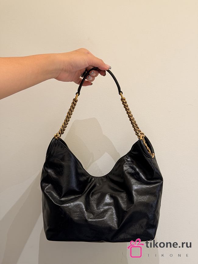YSL Hortense Small Hobo In Shiny Leather Black - 24.5x22.5x8.5cm - 1