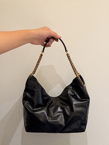 YSL Hortense Small Hobo In Shiny Leather Black - 24.5x22.5x8.5cm