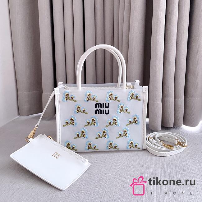 Miumiu Embroidered Mesh Top-Handle Bag White 5BA310 - 19.5x14x9cm - 1
