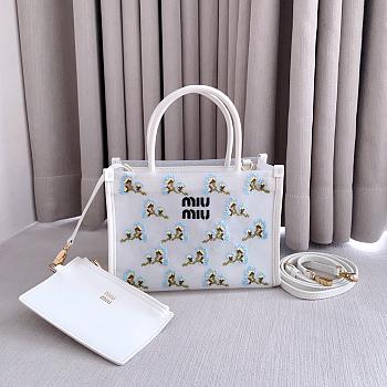 Miumiu Embroidered Mesh Top-Handle Bag White 5BA310 - 19.5x14x9cm