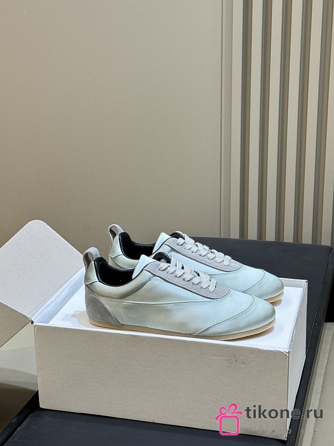 Jil Sander Etage Satin Sneaker With Suede Trims Acqua - 1