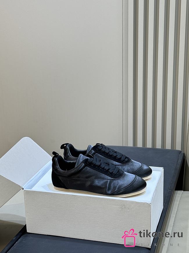 Jil Sander Etage Satin Sneaker With Suede Trims Black - 1