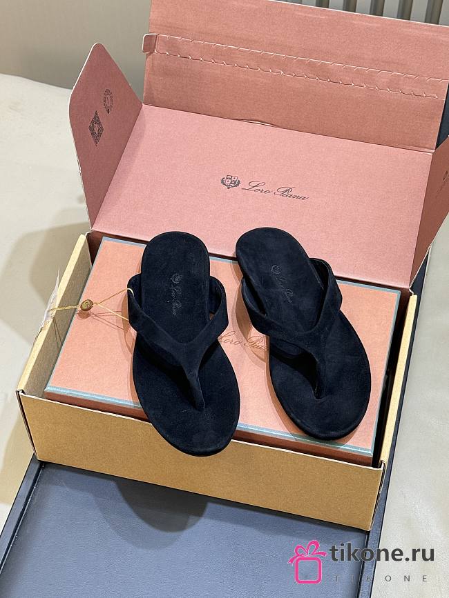 Loro Piana Ida Sandal Suede Goatskin Black (8000) - 1