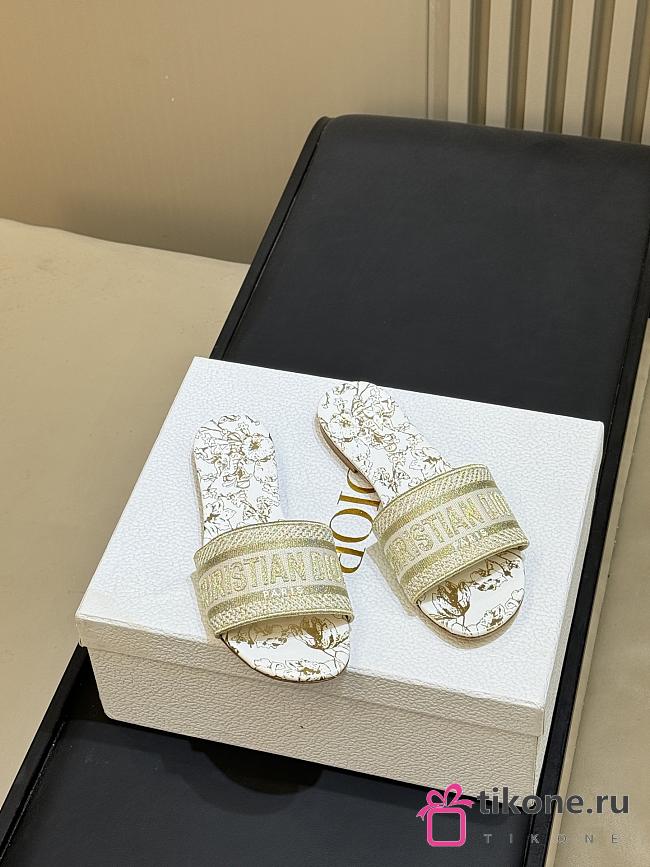 Dior Dway Slide Cotton Embroidered with Metallic Thread and White and Gold-Tone Millefiori Motif - 1