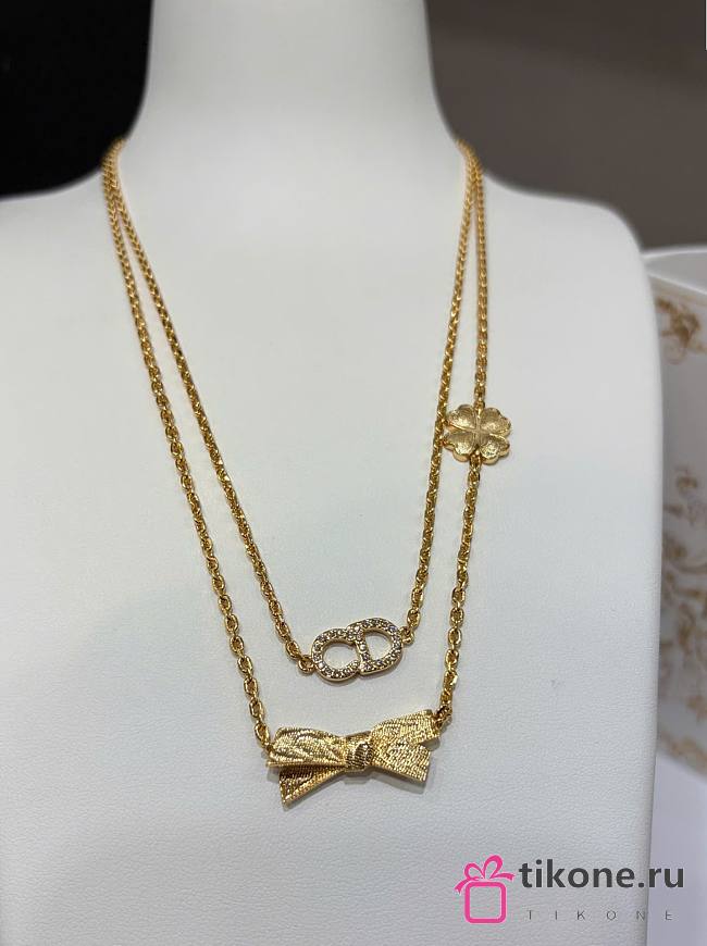 Dior CD Bow Necklace Gold-Finish Metal and Crystals N3683WOMCY - 1