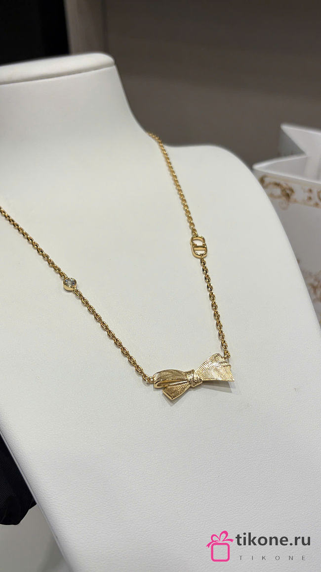 Dior CD Bow Necklace Gold-Finish Metal and Crystal N3684WOMCY_D319 - 1