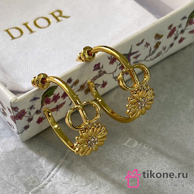 Dior CD Multi Flowers Hoop Earrings Gold-Finish Metal and Crystals E4849WOMCY_D319 - 1