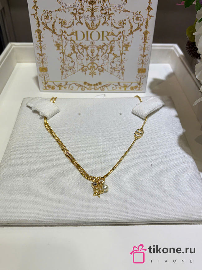 Dior Petit CD Double Necklace Gold-Finish Metal and Sparkling Crystals - 1