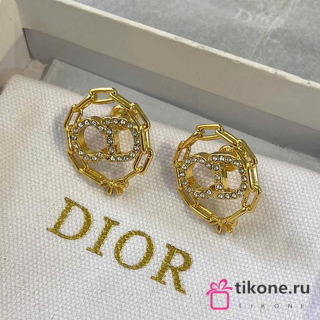 Dior CD Circle Chain Stud Earrings Gold-Finish Metal and Crystals E4843WOMCY_D319 - 1