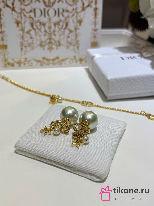 Dior Petit CD Double Earrings Gold-Finish Metal and Sparkling Crystals - 1
