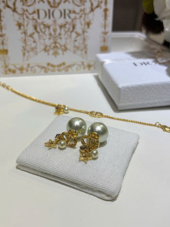 Dior Petit CD Double Earrings Gold-Finish Metal and Sparkling Crystals