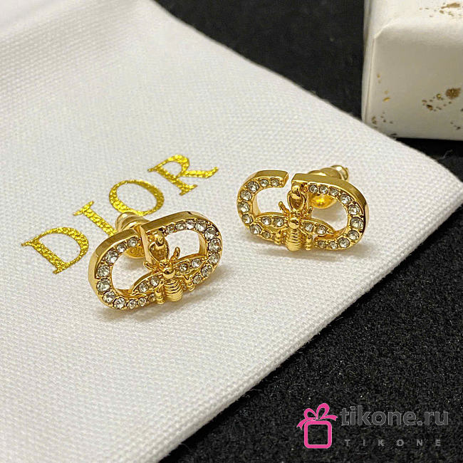 Dior Petit CD Bee Stud Earrings Gold-Finish Metal and Silver-Tone Crystals E3838WOMCY_D03S - 1