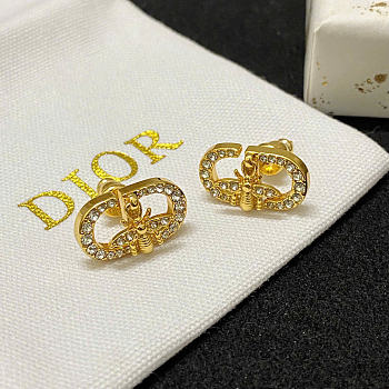Dior Petit CD Bee Stud Earrings Gold-Finish Metal and Silver-Tone Crystals E3838WOMCY_D03S