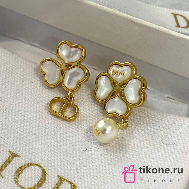 Dior Sparkling Clover Earrings Gold-Finish Metal, White Resin Pearl and Mother-of-Pearl E4488WOMMP_D301 - 1