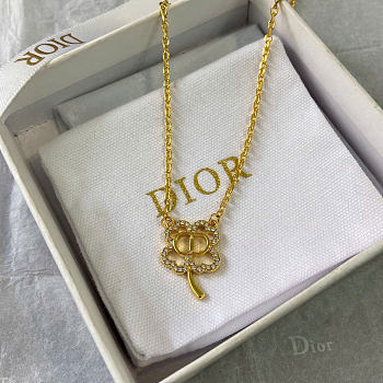 Dior CD Shiny Clover Necklace Gold-Finish Metal and Crystals N3840WOMCY_D319