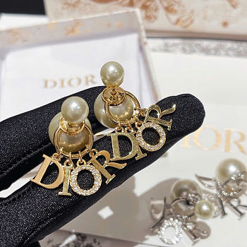 Dior Tribales Earrings Gold-Finish Metal, White Resin Pearls and Crystals