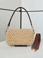 Fendi Baguette Hazelnut-stitch Raffia-Effect Material Bag Beige - 27x6x15cm - 3