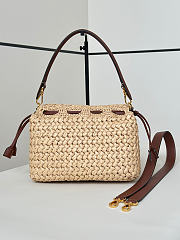 Fendi Mamma Baguette Medium Woven Raffia-effect Material Bag Beige - 26.5x18x8.5cm - 6