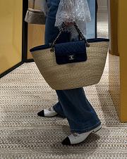 Chanel Large Tote Braided Straw Denim & Gold-Tone Metal Beige & Dark Blue - 54x26x18cm - 6