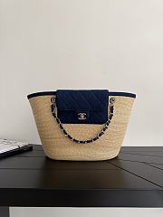 Chanel Large Tote Braided Straw Denim & Gold-Tone Metal Beige & Dark Blue - 54x26x18cm - 5