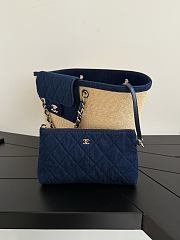 Chanel Large Tote Braided Straw Denim & Gold-Tone Metal Beige & Dark Blue - 54x26x18cm - 3