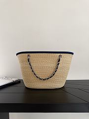 Chanel Large Tote Braided Straw Denim & Gold-Tone Metal Beige & Dark Blue - 54x26x18cm - 2