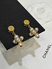 Chanel Pendant Earrings Metal & Glass Pearls Gold & Pearly White ABH297 - 1