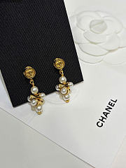 Chanel Pendant Earrings Metal & Glass Pearls Gold & Pearly White ABH297 - 2