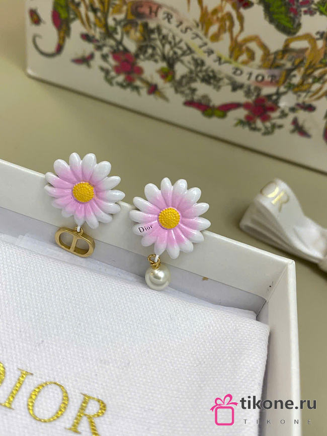 Dior Daisy Earrings Gold-Finish Metal, White Resin Pearl and Multicolor Lacquer E4483WOMLQ_D345 - 1