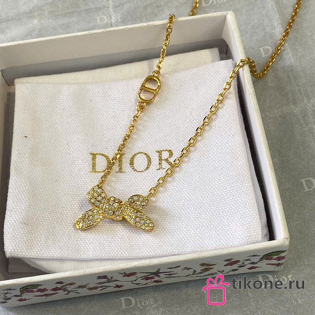 Dior Delicate Bow Necklace Gold-Finish Metal and Crystals N3649WOMCY_D319 - 1