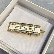 Dior Metal Hair Barrete Gold-Finish Metal with Silver-Tone Crystals and White Lacquer - 1