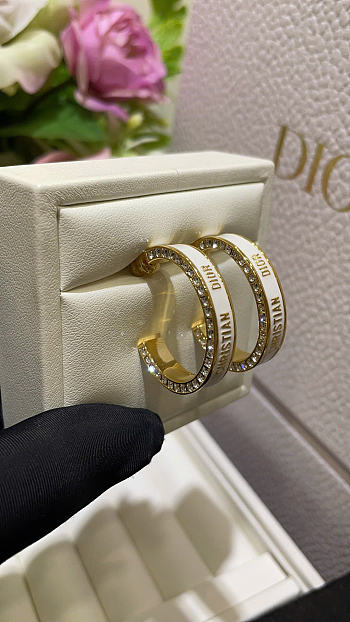 Dior Large Night Code Hoop Earrings Gold-Finish Metal, Crystals and White Lacquer