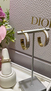 Dior Large Night Code Hoop Earrings Gold-Finish Metal, Crystals and White Lacquer - 2