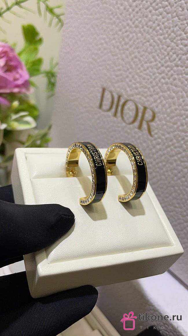 Dior Large Night Code Hoop Earrings Gold-Finish Metal, Crystals and Black Lacquer - 1