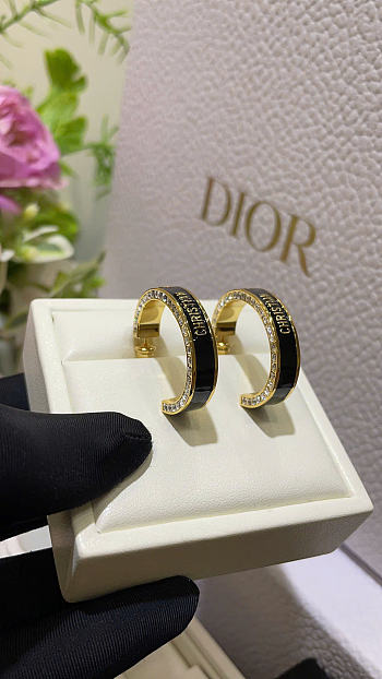 Dior Large Night Code Hoop Earrings Gold-Finish Metal, Crystals and Black Lacquer