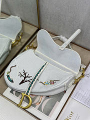Dioramour Small Saddle Bag with Strap White Lambskin with Multicolor Revolution Flowers Motif - 20x16x5cm - 3