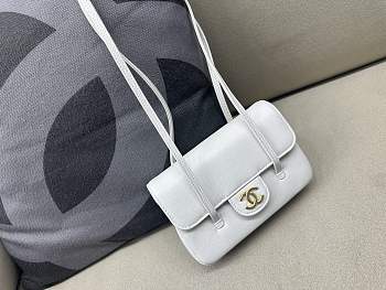 Chanel Clutch with Leather Strap Grained Shiny Calfskin & Gold-Tone Metal White - 17x11.5x5cm