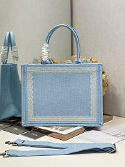 Medium Dior Book Tote with Strap Celestial Blue Dior Oblique Embroidery with White Lace and Dior Médaillon - 36x27.5x16.5cm - 5