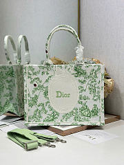 Medium Dior Book Tote with Strap Green Multicolor Toile de Jouy Clover Embroidery and White Dior Medaillon - 36x27.5x16.5cm - 1