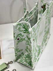 Medium Dior Book Tote with Strap Green Multicolor Toile de Jouy Clover Embroidery and White Dior Medaillon - 36x27.5x16.5cm - 6