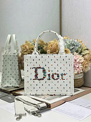 Dioramour Small Dior Book Tote with Strap White Multicolor Revolution Flowers Embroidery M1404PEHW_M933 - 26.5x22x14cm - 1