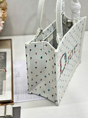Dioramour Small Dior Book Tote with Strap White Multicolor Revolution Flowers Embroidery M1404PEHW_M933 - 26.5x22x14cm - 2