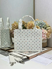 Dioramour Small Dior Book Tote with Strap White Multicolor Revolution Flowers Embroidery M1404PEHW_M933 - 26.5x22x14cm - 3