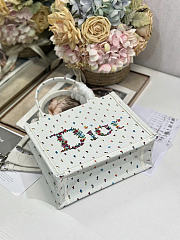 Dioramour Small Dior Book Tote with Strap White Multicolor Revolution Flowers Embroidery M1404PEHW_M933 - 26.5x22x14cm - 4