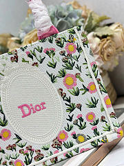 Small Dior Book Tote with Strap White Multicolor Daisy Garden Embroidery with Dior Medaillon - 26.5x22x14cm - 3
