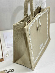 Medium Dior Book Tote with Strap Beige Embroidery and White Woven Grosgrain Ribbon - 36x27.5x16.5cm - 6