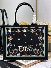 Dioramour Medium Dior Book Tote with Strap Black Multicolor Revolution Flowers Embroidery - 36x27.5x16.5cm - 5